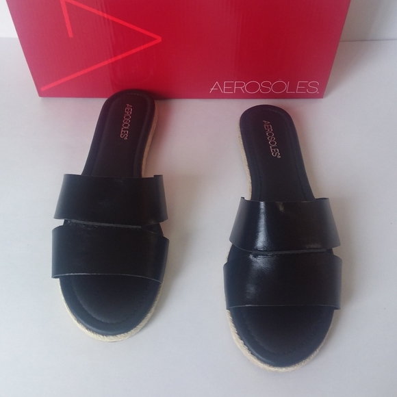 🆕️Aerosoles Double Banded Black Slide Sandals - Picture 5 of 7